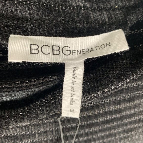 NWT BCBGENERATION Black Knit Striped Velour Mock Neck Balloon Sleeve Tunic Sz‎ M - Picture 6 of 8